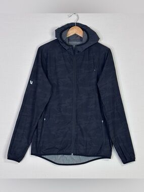 Vuori Hooded Windbreaker Jacket Camo Navy Lightweight Athletic Mens